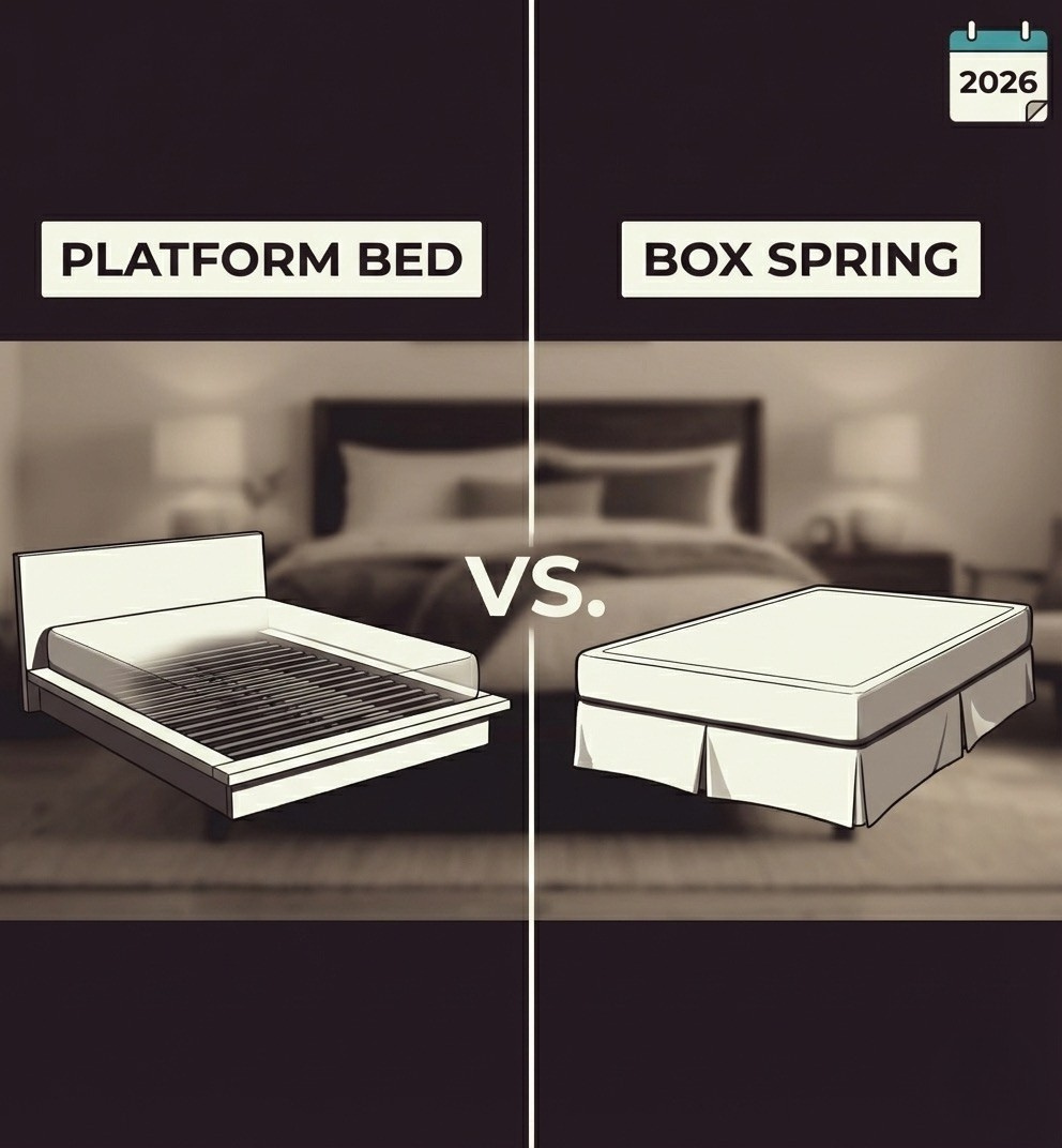 Platform bed vs box spring comparison in 2026 showing differences in support, height, and design