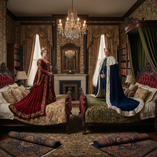 Queen vs king bed size comparison showing a couple choosing space and comfort for shared sleep in 2026