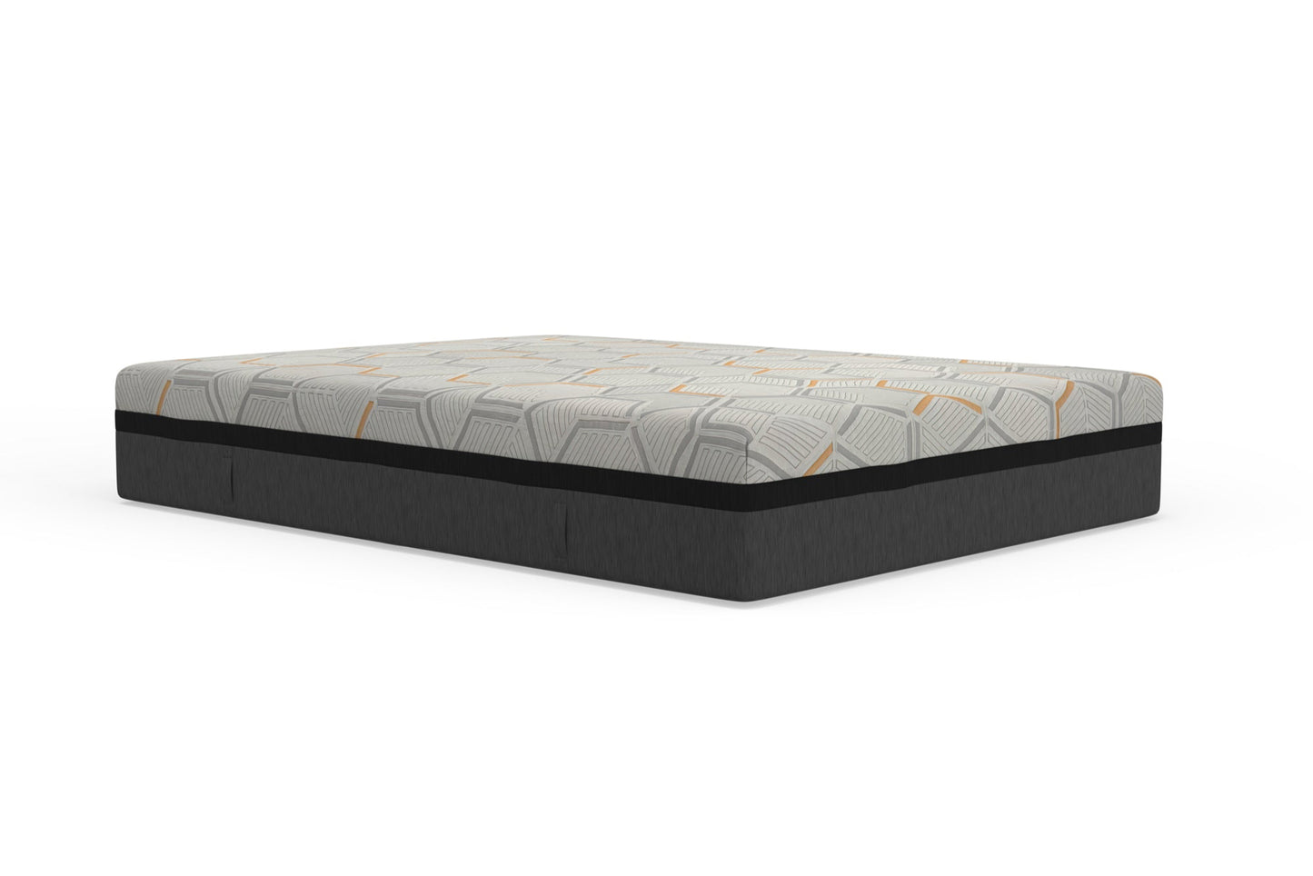 Gray and black mattress on a white background. 14 inch hybrid mattress in queen size