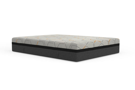 Gray and black mattress on a white background. 14 inch hybrid mattress in queen size