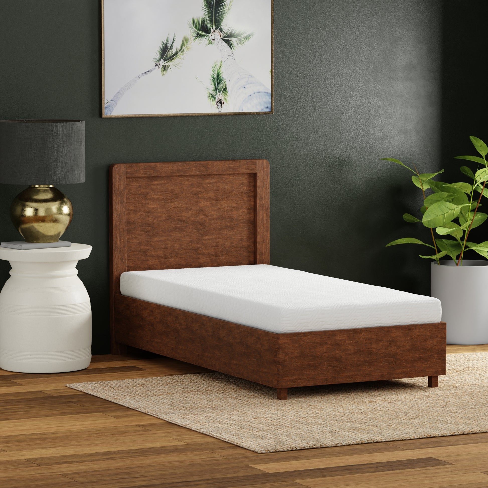 6 inch firm memory foam mattress- Twin XL size on wooden platform bed
