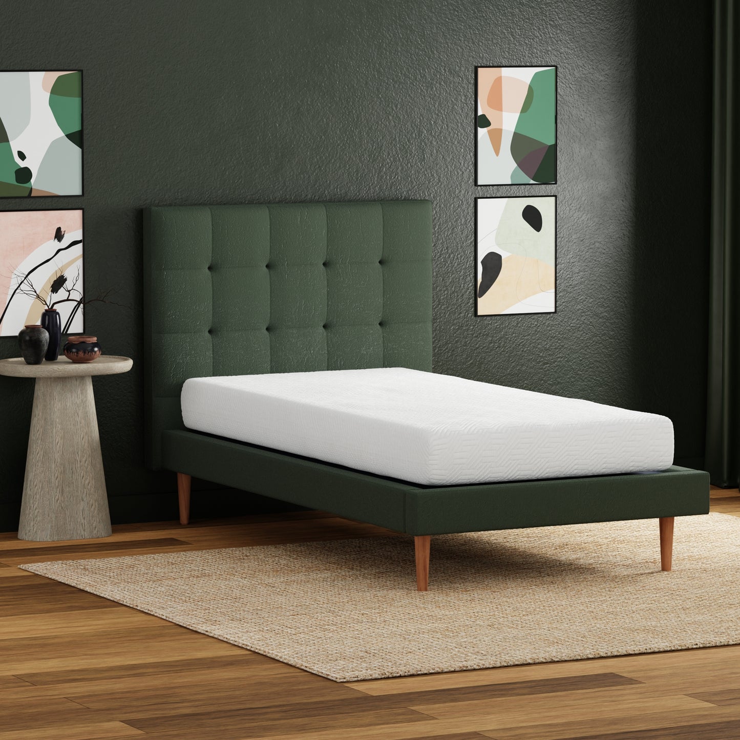 8 inch medium firm memory foam mattress- Twin XL size, upholstered bed in modern bedroom setting