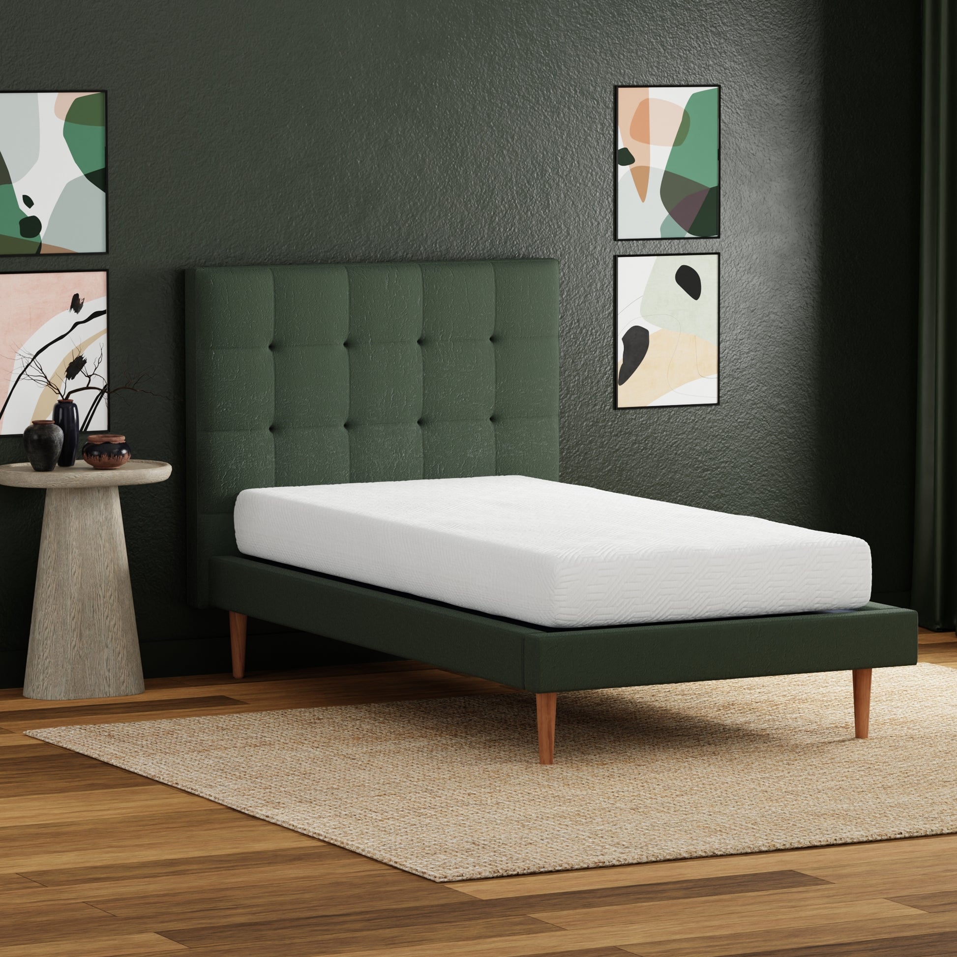 8 inch medium firm memory foam mattress- Twin XL size, upholstered bed in modern bedroom setting