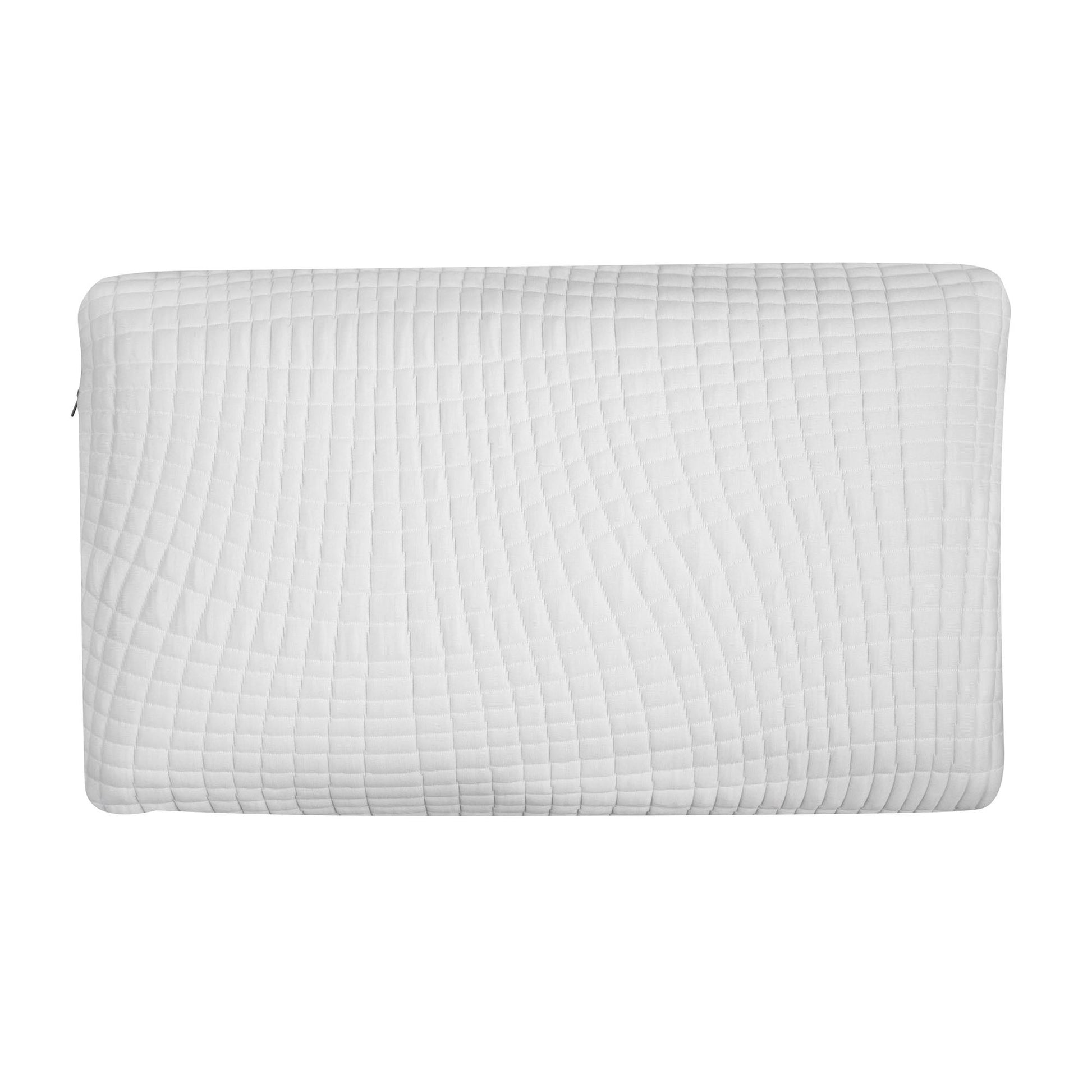 White pillow with square pattern on white background