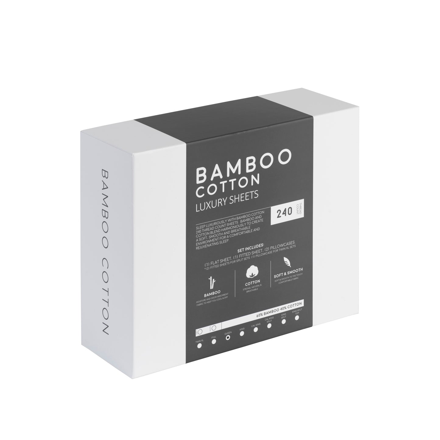Box of Bamboo Cotton luxury sheets on a white background
