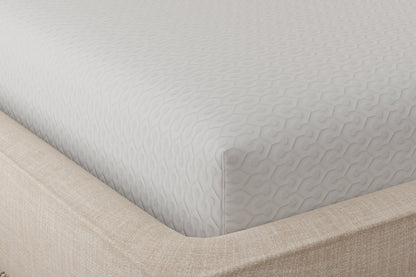  Mattress covered with Snow Mattress protector- queen size. Image shows fabric texture and pattern