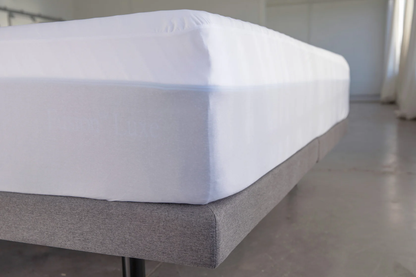 Tencel mattress protector on a mattress. image is taken from the corner