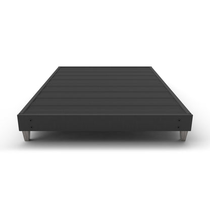 Dark gray upholstered platform bed frame on a white background